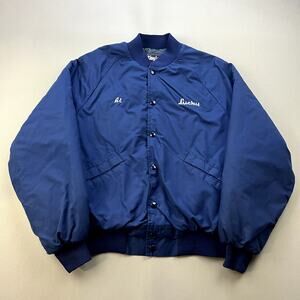 Vintage Lucky Stores Jacket Adult Medium Blue Quilt Lined Grocery Employee 80s